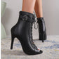Women's Peep Toe High Heel Pumps Shoes Fashion Lace-up Buckle Sandals With Back Zipper Design.
