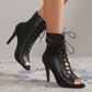 Women's Peep Toe High Heel Pumps Shoes Fashion Lace-up Buckle Sandals With Back Zipper Design.