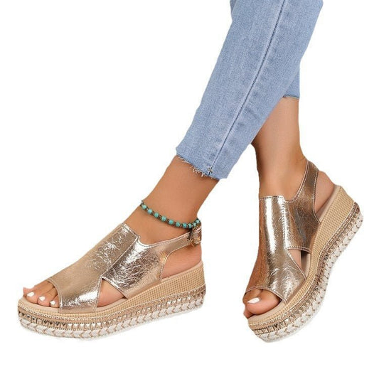 Women's Plus Size Rope Bottom Platform Sandals.