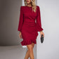 Women's Puff Long Sleeve Fashion Graceful Solid Color Slim Hip-covering Short Dress Womens Clothing.