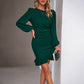 Women's Puff Long Sleeve Fashion Graceful Solid Color Slim Hip-covering Short Dress Womens Clothing.