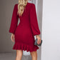 Women's Puff Long Sleeve Fashion Graceful Solid Color Slim Hip-covering Short Dress Womens Clothing.