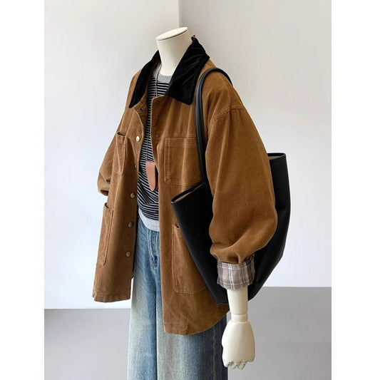 Women's Retro Coffee Color Multi-pocket Coat.