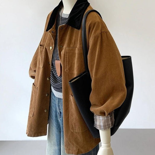 Women's Retro Coffee Color Multi-pocket Coat.