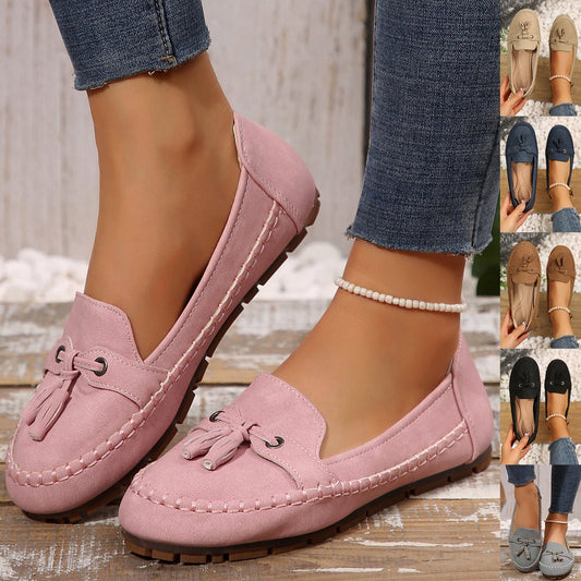 Women's Round Head Loafers Fashion Non-slip Soft Comfortable Flats Shoes.