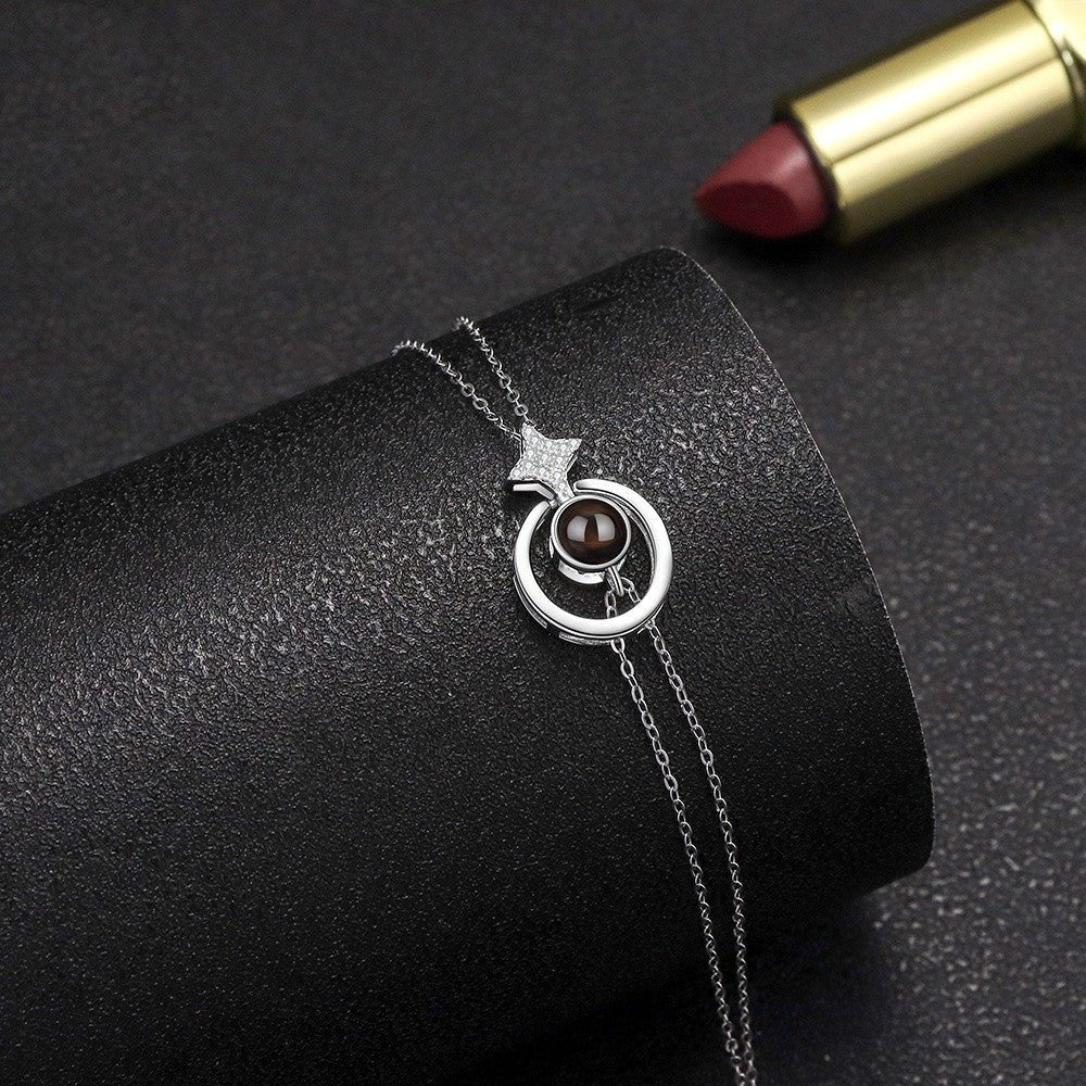 Women's S925 Round Diamond Embedded Star Bracelet.
