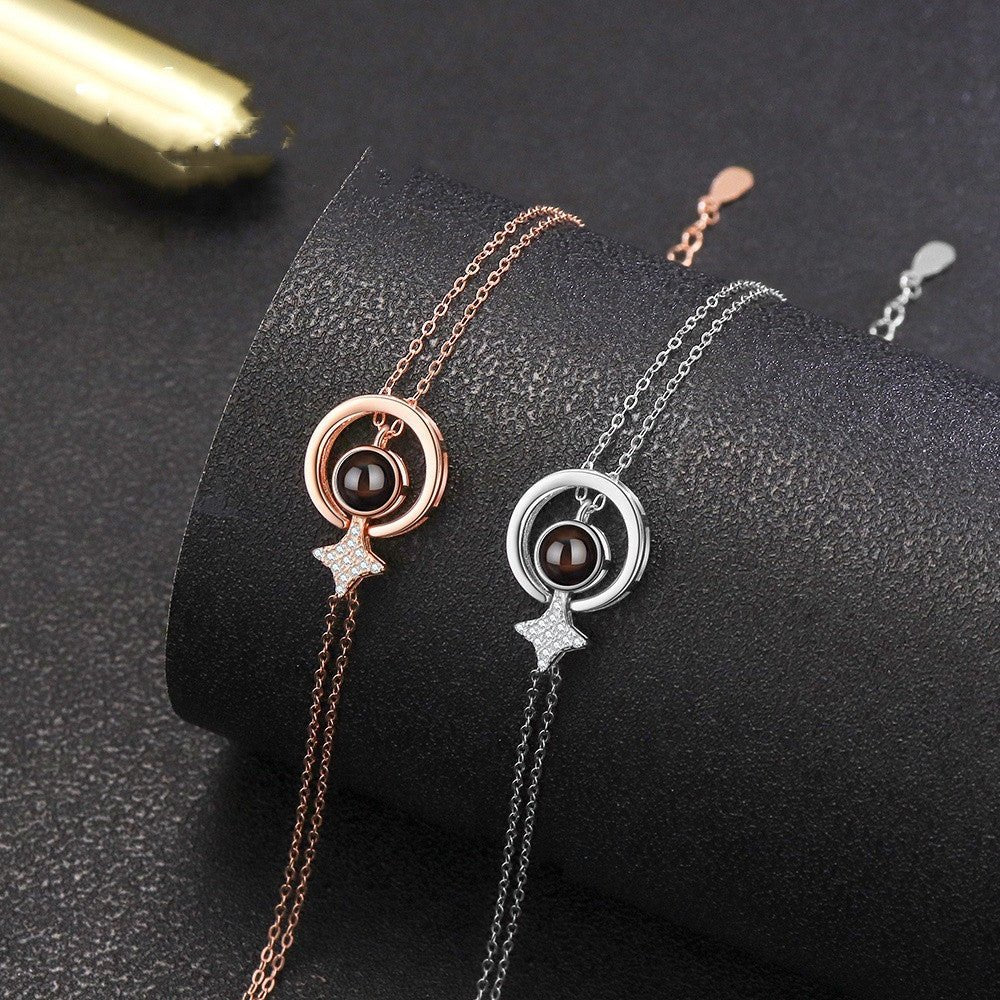 Women's S925 Round Diamond Embedded Star Bracelet.