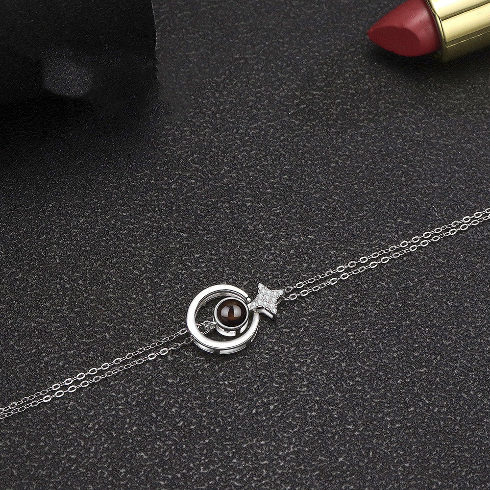 Women's S925 Round Diamond Embedded Star Bracelet.