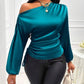 Women's Satin Shirt Asymmetric Long Sleeve Diagonal Collar Shirt Top.