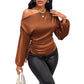 Women's Satin Shirt Asymmetric Long Sleeve Diagonal Collar Shirt Top.
