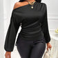 Women's Satin Shirt Asymmetric Long Sleeve Diagonal Collar Shirt Top.