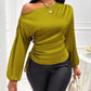 Women's Satin Shirt Asymmetric Long Sleeve Diagonal Collar Shirt Top.