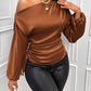 Women's Satin Shirt Asymmetric Long Sleeve Diagonal Collar Shirt Top.