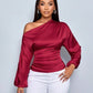 Women's Satin Shirt Asymmetric Long Sleeve Diagonal Collar Shirt Top.