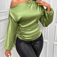 Women's Satin Shirt Asymmetric Long Sleeve Diagonal Collar Shirt Top.