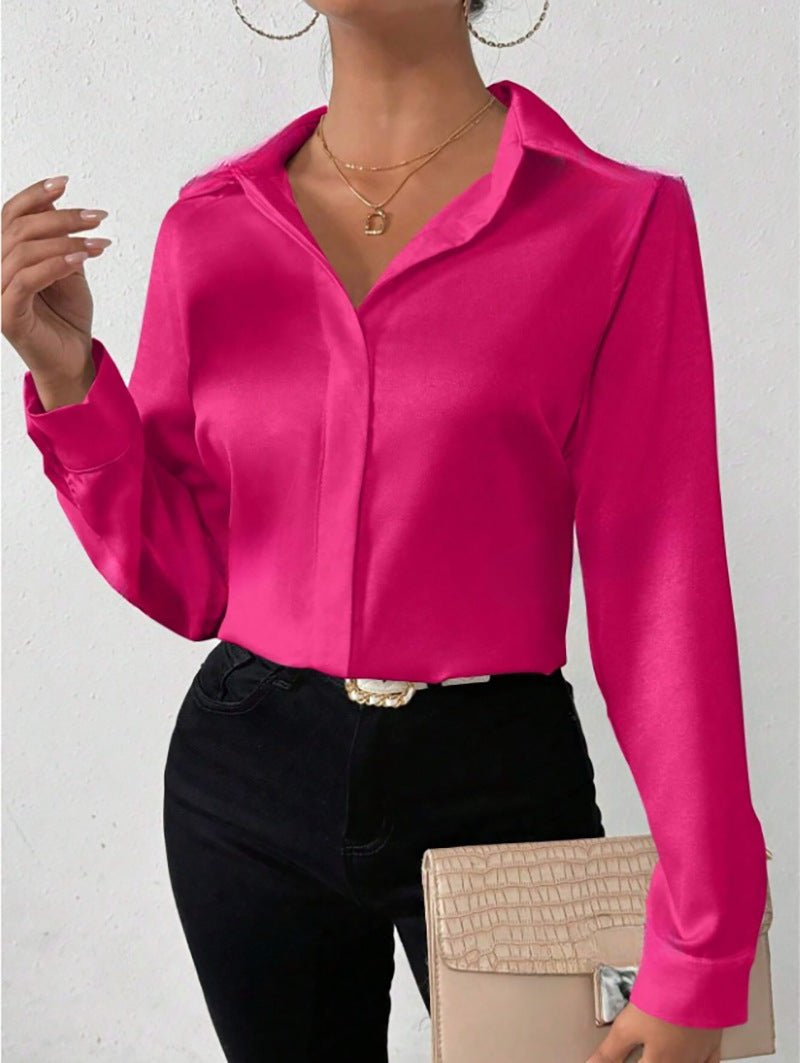 Women's Satin Silk-like Long-sleeved Shirt.