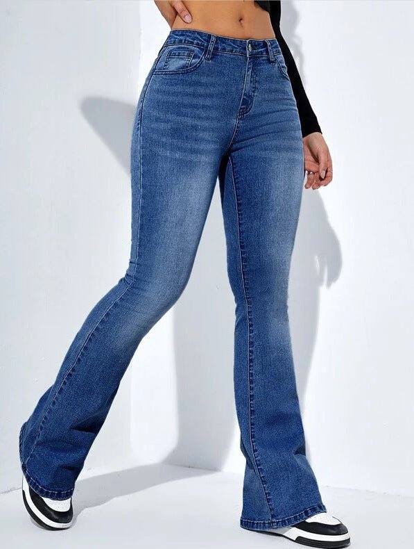 Women's Slim-fit Jeans Pants With Flared Design Fashion Casual High Waist Stretch Trousers.