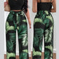 Women's Solid Color Slim Elastic Pleated Two-Piece Suit Sexy Spaghetti Strap V-neck Backless Vest High Waist Wide Leg Pants Suit.