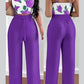 Women's Solid Color Slim Elastic Pleated Two-Piece Suit Sexy Spaghetti Strap V-neck Backless Vest High Waist Wide Leg Pants Suit.
